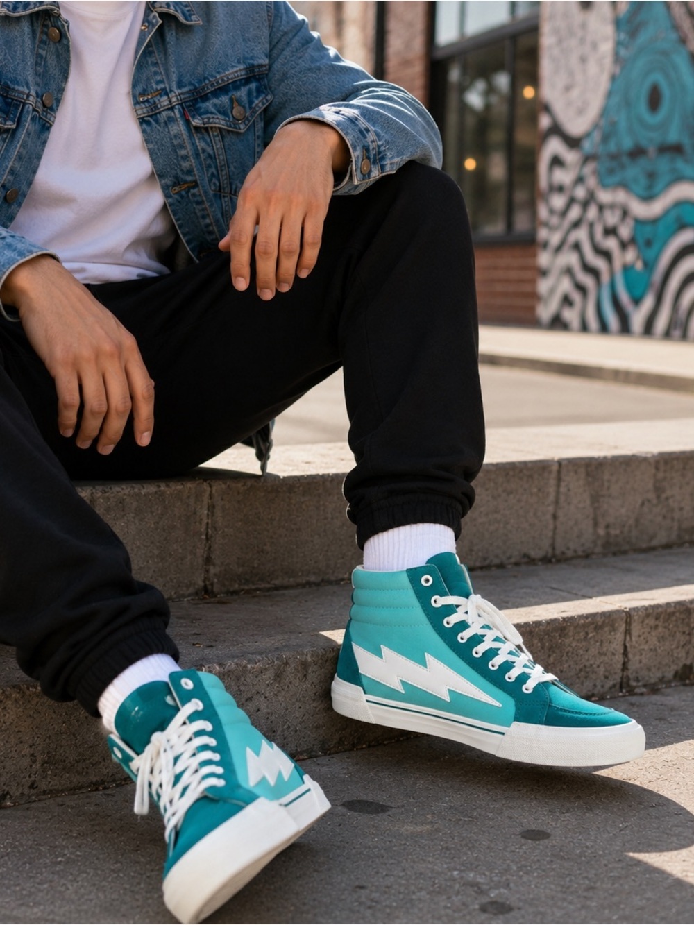 Revenge X Storm Teal Lightning Bolt High Top Sneakers NIB Men’s Size 13